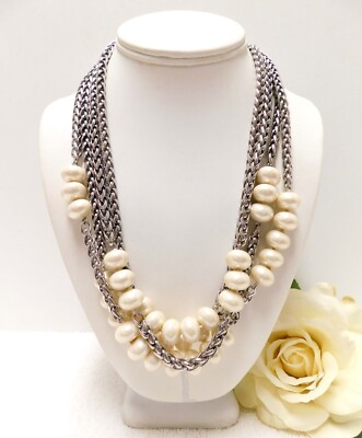 TALBOTS MULTI CHAIN DOUBLE KNOTTED FAUX PEARL NECKLACE 20''