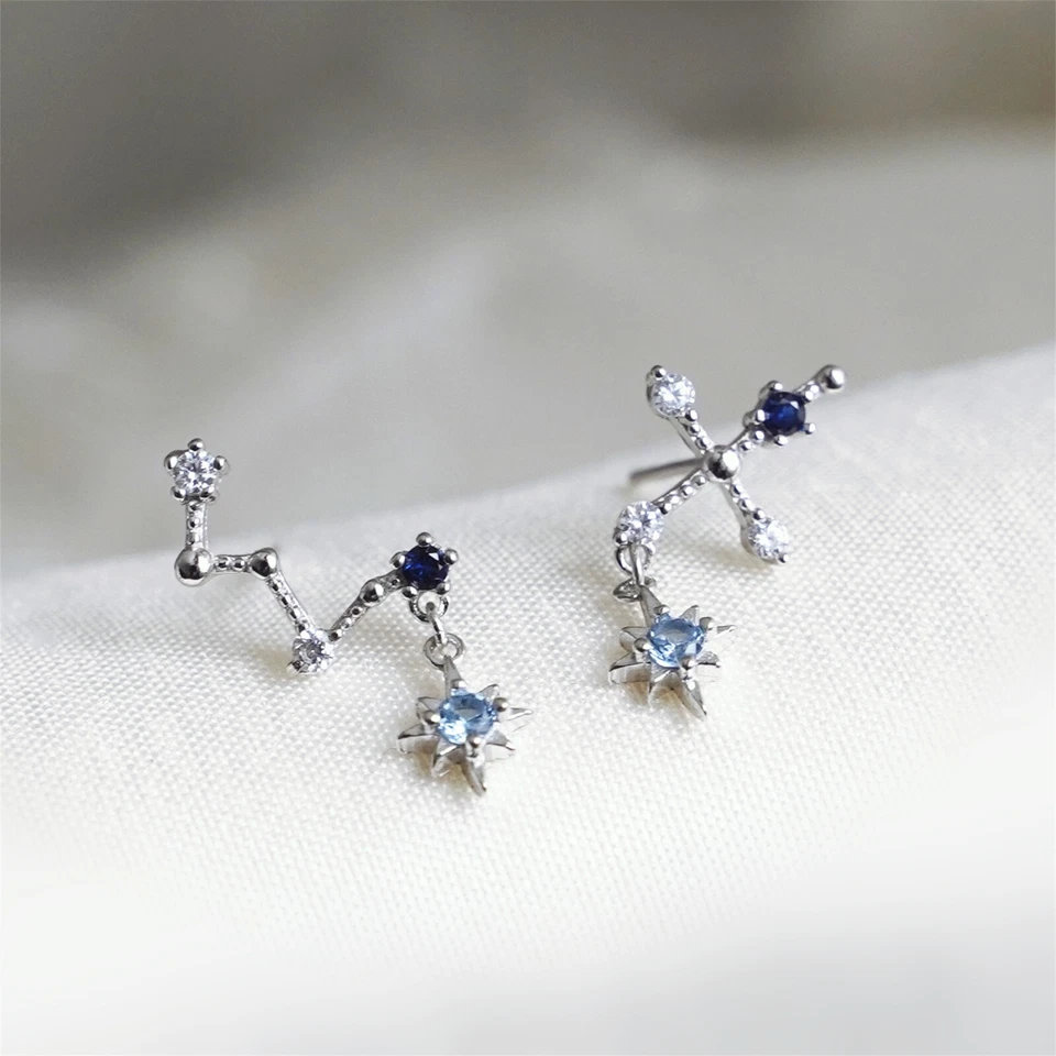 Argento Sterling Zirconia Cubica Big Dipper Blu Polaris Stella A Scalatore Drop - Immagine 2 di 4