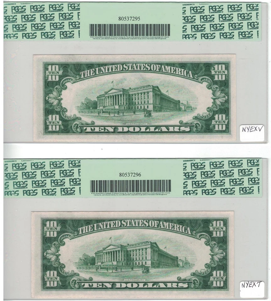 Nota da Reserva Federal de US$ 10 1934C PCGS 65PPQ números de série consecutivos 9599/9600. - Imagem 2 de 2