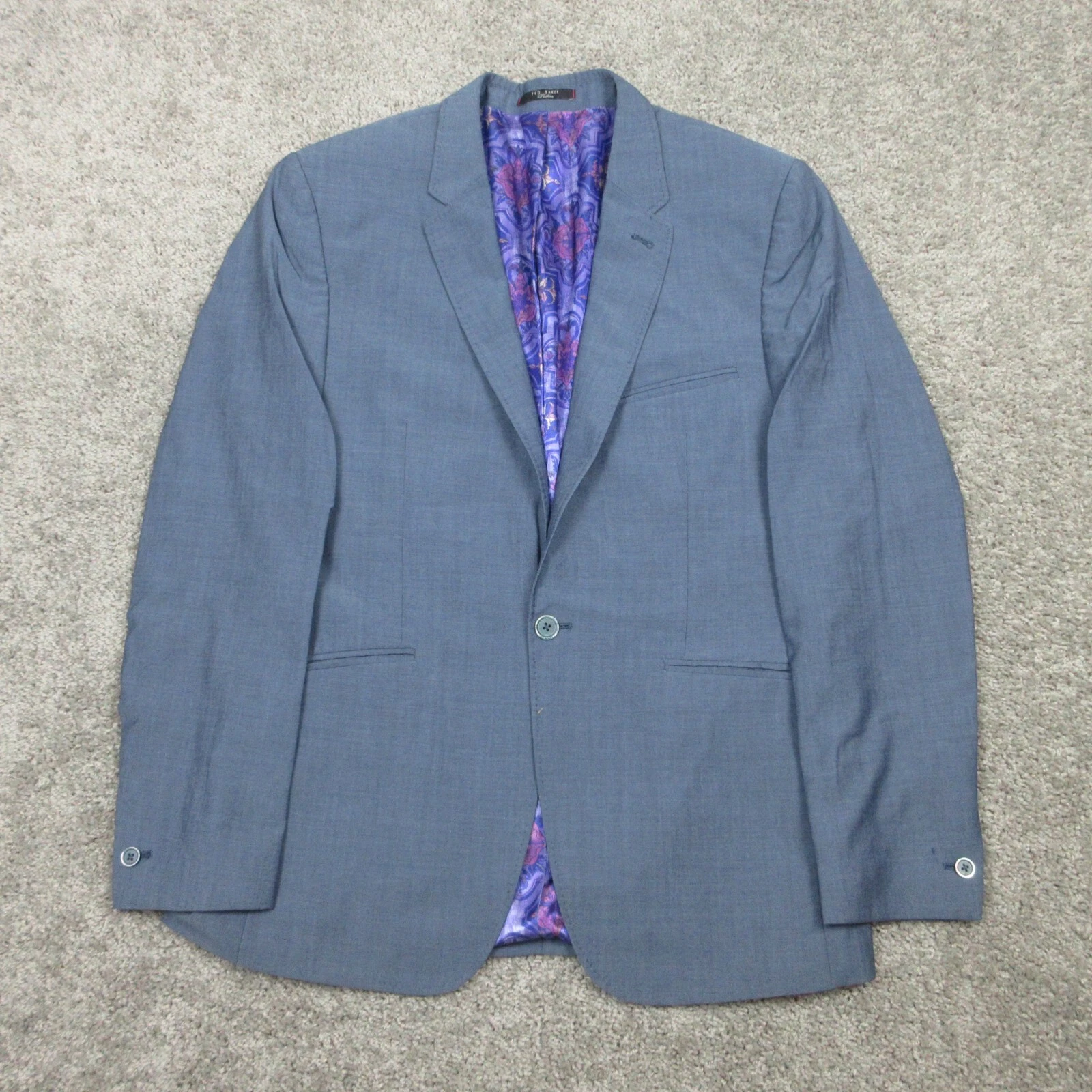 Ted Baker Jacket Mens 42 R Gray Fashion Wool Blazer Sport Coat Geometric Lining
