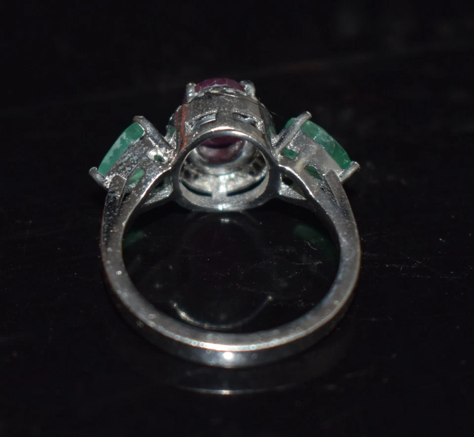 Smeraldo Rubino Gemma 925 Argento Sterling a Pavé Diamante Elegante Anello Gioie - Immagine 4 di 4