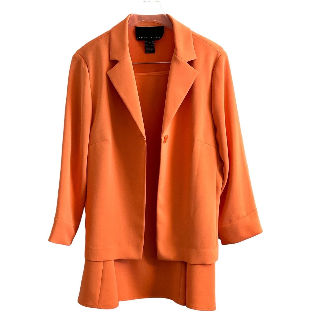 Yansi Fugel Women's Orange Polyester Lined Flare Piece Skirt Suit EUC