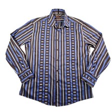 Ben Sherman Mens Dress Shirt Large Blue Brown Special Brew Long Sleeve Stripes