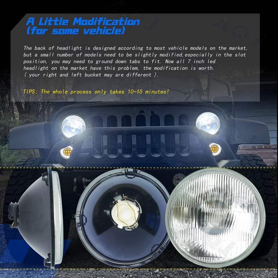 Pair 7" inch Round Led Headlights Hi/Lo Sealed Beam for Mack Granite Dump Trucks Foto 2 de 4