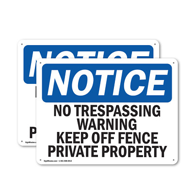 (2 Pack) No Trespassing Warning Keep Off Fence Private OSHA Notice Sign Decal