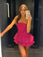 ZARA WOMAN NWT SS24 ASYMMETRIC VOLUMINOUS DRESS FUCHSIA 1014/328 NWT Size L