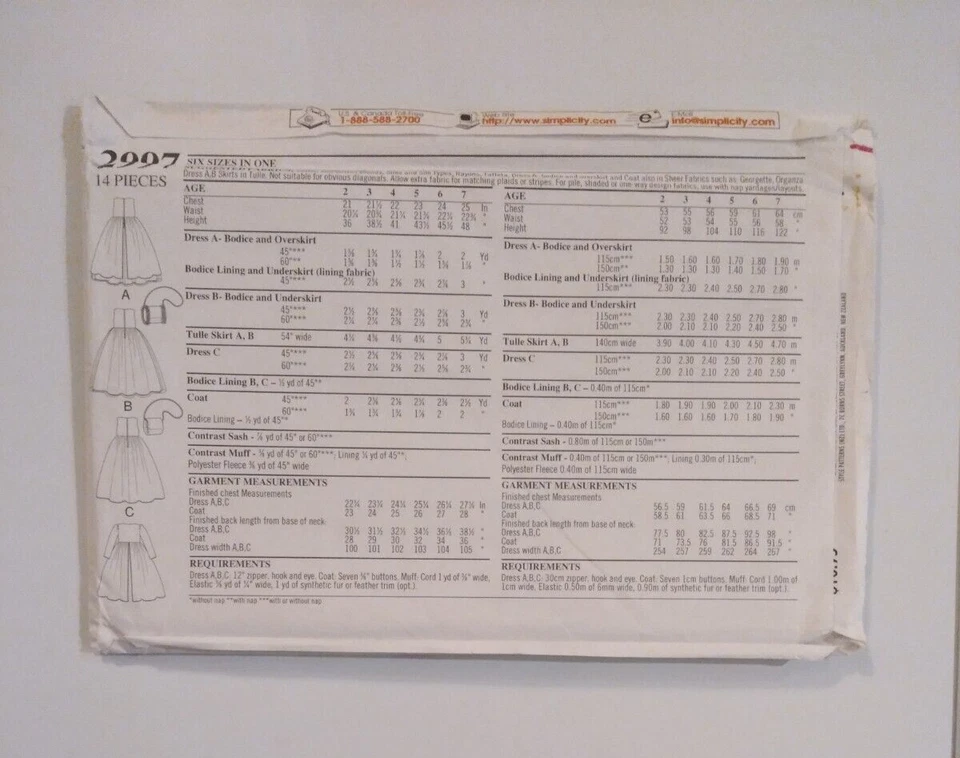 STYLE #2997 GIRL'S SIZES 2-3-4-5-6-7 DRESS SASH COAT MUFF PATTERN UNCUT - Image 2 of 3