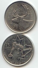 Canada 2007 x 2 Canadian Quarters 25c 2010 Olympics Curling & Caribou