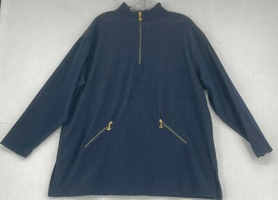Blast Women's Long Sleeve Dark Blue Pant Top with Gold Thread Accents Large