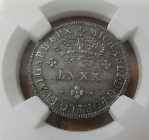 PORTUGAL TOSTÃO 80 REIS 1828-1834 MIGUEL I NGC MS 64 SILVER KM 383 #C2#