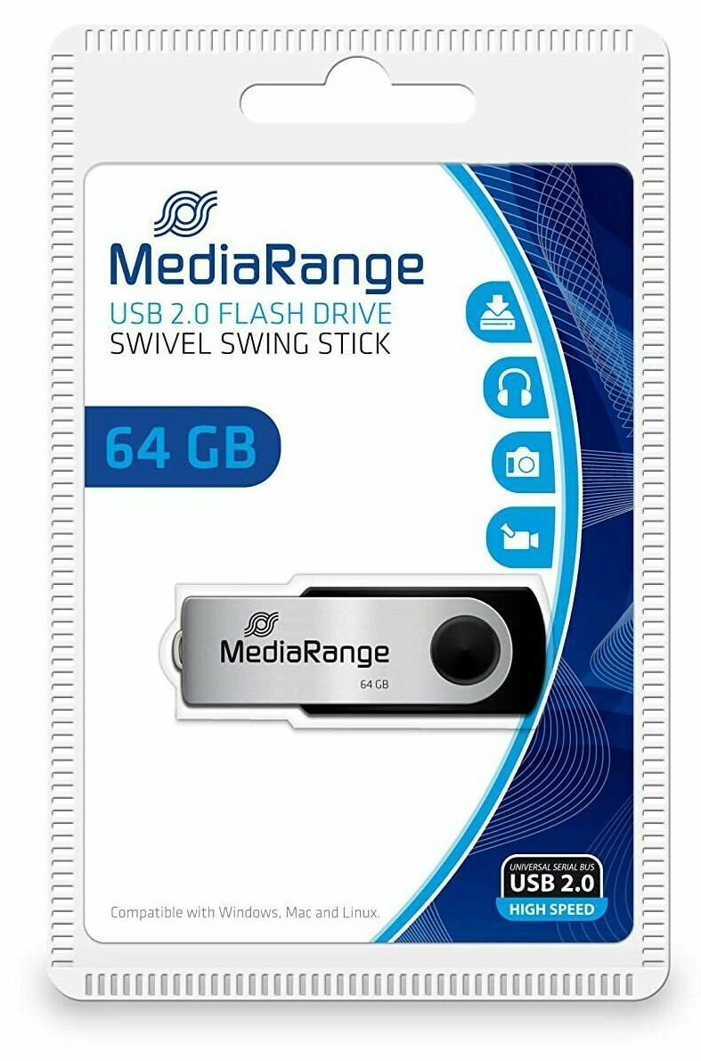 MediaRange Swivel Flash Drive Thumb Pen drive Stick 64GB USB 2.0 MR912 17MB/s