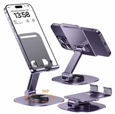 Phone and Tablet Stand, Adjustable Swivel Holder with 360 Rotating Base - Purple
