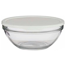 Pasabahce Chef Sch&uuml;ssel aus Glas rund mit wei&szlig;em Deckel 20cm