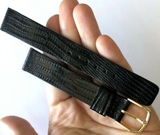 NOS Seiko Canada Black Genuine Lizard Watch Band 17mm 8'' Yellow Buckle