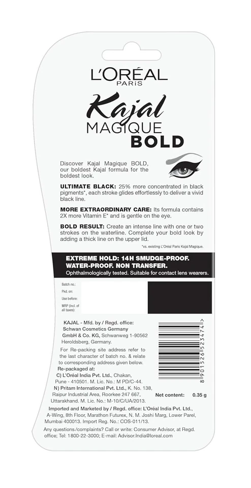 L'Oréal Paris Kajal, Waterproof Eyeliner Colour: Bold, 0.35g - Image 2 of 2
