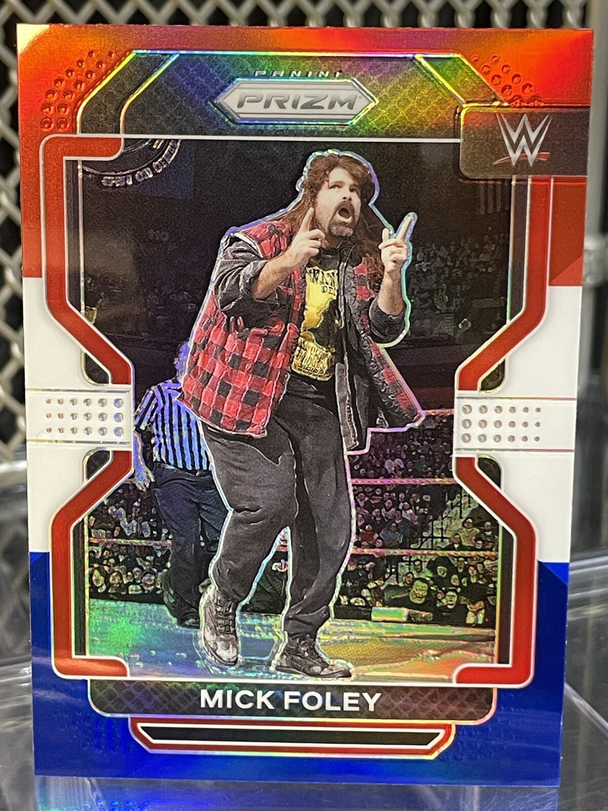 2022 Panini Prizm WWE Mick Foley Wrestling Card #190 Red White Blue Refractor