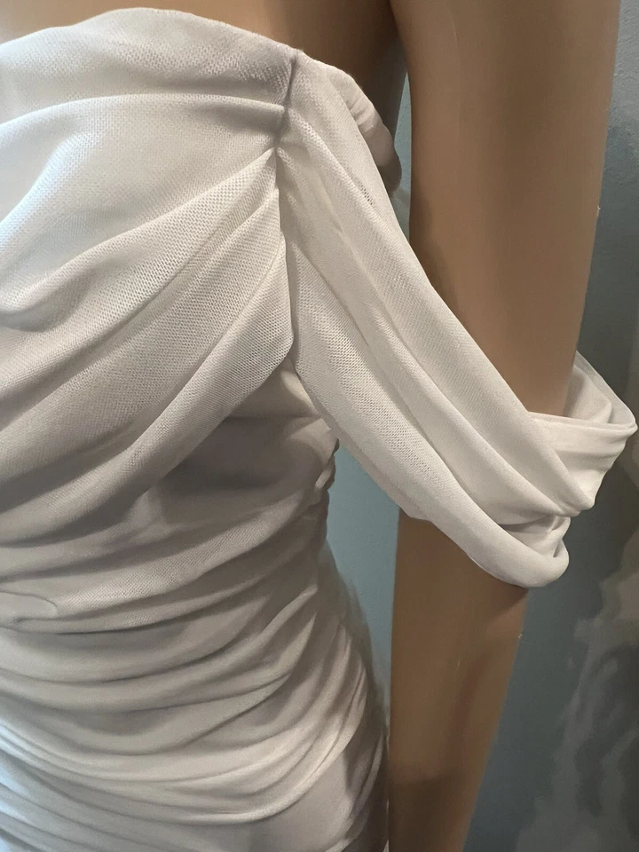 Vestido de noche drapeado de gasa blanco talla 10 Foto 4 de 4