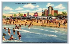 Chicago, IL Illinois, North Avenue Beach, Bathing Scene, Linen Postcard