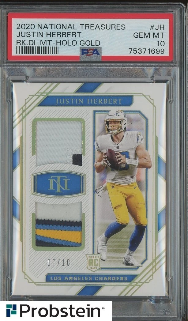 Justin Herbert Panini National Treasures Rookie Dual Materials #JH Holo Gold