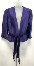 New Kaliko Uk18 Dark Purple Linen-blend Jacket With Crinkle Finish And Silk Belt
