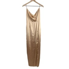 Superdown Adrena Surplice Neckline Satin Maxi Long Dress Bronze Gold Small