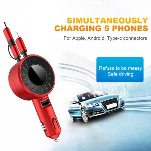 Retractable 3-in-1 Car Fast Charger with USB Cable Android For iPhone Phone J9Z5 - Bild 1 von 17