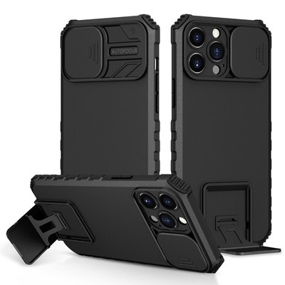 For iPhone 16 Pro Max 15 14 13 12 11 XR Phone Cover Bracket Sliding Window Case