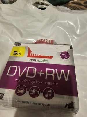 Maxell DVD+RW Rewritable Disc 4.7 GB 4x Jewel Case Silver 5 Pack 634045 Maxdata