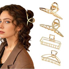 Metal Hair Claw Clips, 4 Pack Large, Clips for Thick Hair, Nonslip Gold