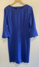 Talbots Spring Career Scalloped Dress Size 6 Blue Bell 3/4 Sleeves Sheath NWOT