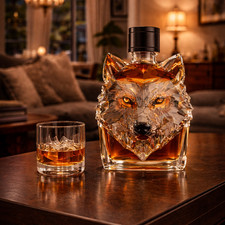 Wolf Head Whiskey Decanter &ndash; Crystal Liquor Bottle, Rustic Bar Decor