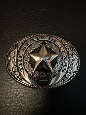 State of Texas Belt Buckle Silver Tone Metal Made In USA Lone Star Unbranded