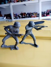 Vintage 1960s Louis Marx 6 Inch German WWII Plastic Toy Soldiers Lot of 2 Grey