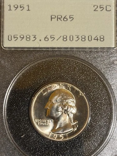 1951 Proof Washington Quarter Vintage PCGS Rattler PR 65 Ogh