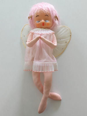 Vintage MCM PINK Hair Posable Angel Pixie Fairy Shelf Sitter Tulle Wings Japan
