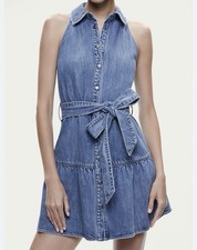 Alice + Olivia Jeans Albee Vintage Blue Halter Denim Mini Dress Size 4 Belted
