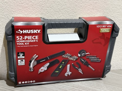 #ad Husky 52 Piece Homeowner#x27;s Tool Kit Hammer Level Tape Measure Knife New $35.00