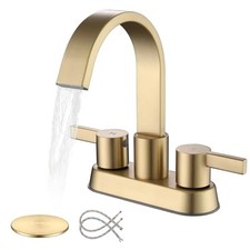 Bathroom Sink Faucet 3 Hole 2 Handle 4 Inch Centerset Stainless Brushed Gold