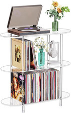 Modern Clear Acrylic Record Player Stand with Vinyl Storage - 3 Tier Design