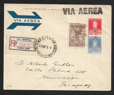 ARGENTINA TO PARAGUAY AIR MAIL REGISTERED FIRST FLIGHT SPECIAL PS COVER 1929