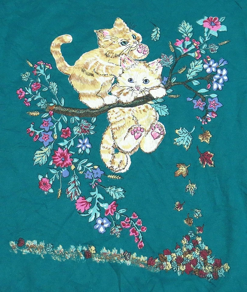 Sudadera de Colección KITTENS FLOWERS Grande Años 90 Cuello Alto Verde Azulado Ediciones Básicas Gato Árbol Foto 4 de 4