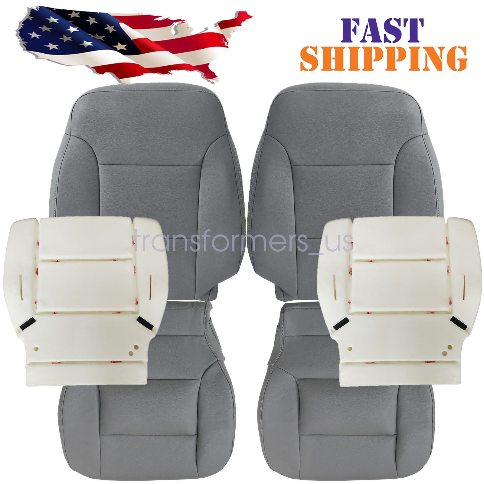 Front Driver & Passenger Gray Seat Cover & Cushion Pad For 2014-2019 GMC Sierra
