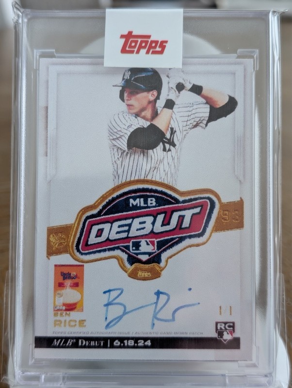 Topps Project 70 Art Parody BEN RICE Rookie MLB Debut Patch 1/1 Auto Sealed