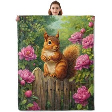 Cute Squirrel  Floral Blanket Warm  Cozy Flannel Throw Blanket - Soft Plush...