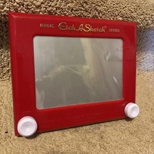 Vintage Etch A Sketch Magic Screen Red Frame Working Toy