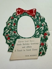 Vintage Christmas Wreath Design Milk Bottle Topper - Clover Leaf Dairy
