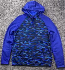 Nike Therma Fit Hoodie Men Medium Blue Camo Athletic Pullover Sweatshirt