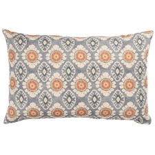 Mandala Block-Print Linen Print XL Rectangular Cushion Cover in Blue. 23x15"