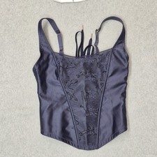 Savage X Fenty Women Corset Large Navy Flock U Up Lace Up Strap Eyelet NWT