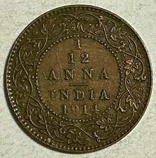 1914 India 1/12 Anna - George V - KM# 509 - British Raj - Bronze Coin
